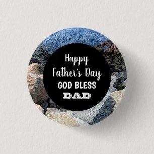 God Bless Dad Happy Father's Day Rocky Seashore 1 Inch Round Button