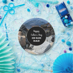 God Bless Dad Happy Father's Day Rocky Seashore Paper Plate