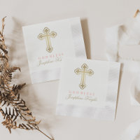 God Bless Elegant Gold Cross Baptism Girl Blush