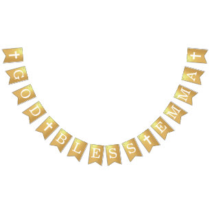 God Bless Gold 4 Letters Name Baptism Communion Bunting Flags