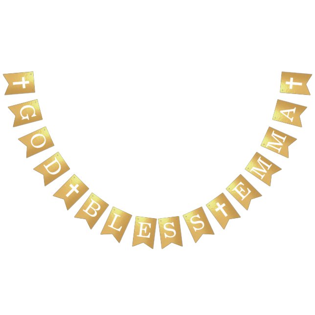 God Bless Gold 4 Letters Name Baptism Communion Bunting Flags (All)