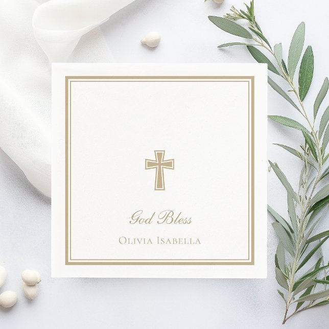 God Bless Gold Cross Girl Baptism Napkin (Creator Uploaded)