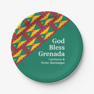 GOD BLESS GRENADA Custom Text GREEN Paper Plate