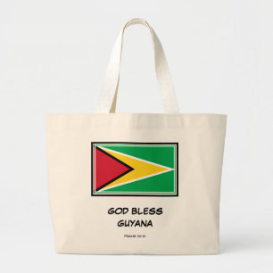 GOD BLESS GUYANA Patriotic Guyanese Flag Large Tote Bag