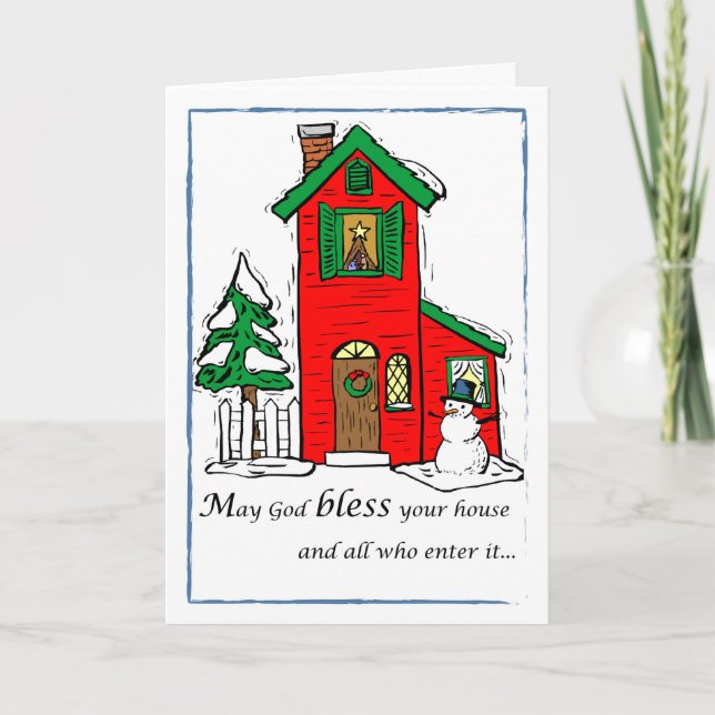 God Bless House Christmas Holiday Card (Front)