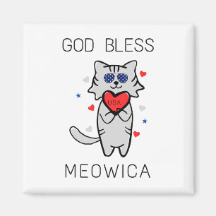 God Bless Meowica Funny Patriotic America Cat Usa  Magnet