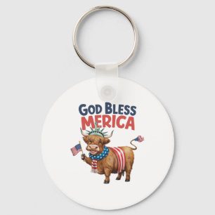 God Bless Merica' 4th Of July Cow Usa American Keychain