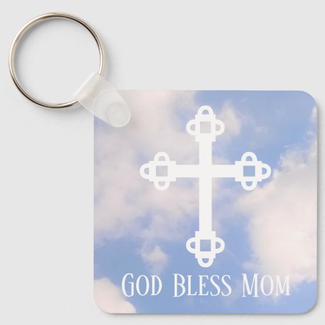 God Bless Mom Cross in the Sky Mother's Day Keychain (Front)