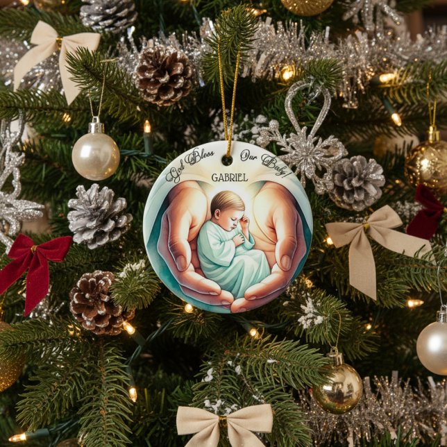 "God Bless My Baby" 🎄👶 Ceramic Ornament (Creator Uploaded)