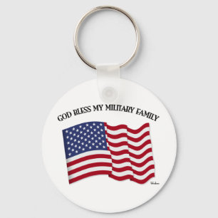 GOD BLESS MY MILITARY FAMILY with US flag Keychain