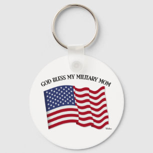 GOD BLESS MY MILITARY MOM with US flag Keychain