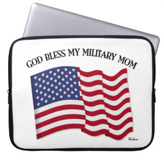 GOD BLESS MY MILITARY MOM with US flag Laptop Sleeve