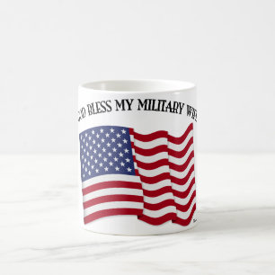 GOD BLESS MY MILITARY WIFE with US flag Coffee Mug