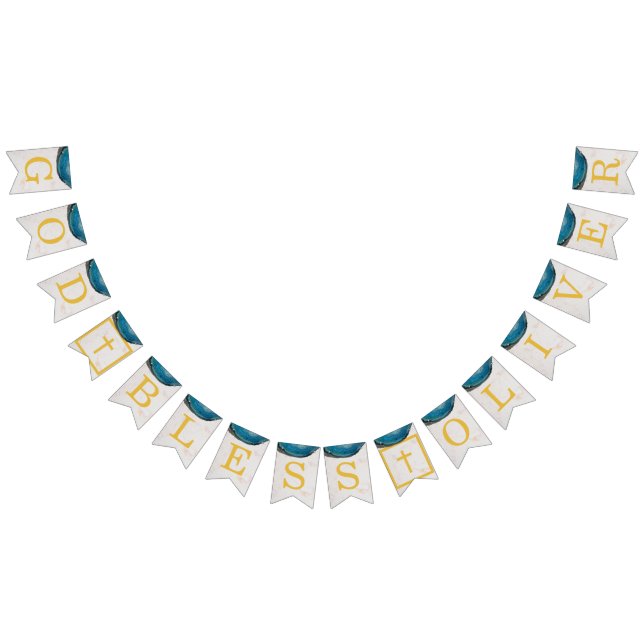 God Bless Name Blue Geode Boy Baptism Communion Bunting Flags (All)