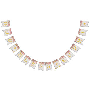 God Bless Name Pink Orchids Girl Baptism Communion Bunting Flags