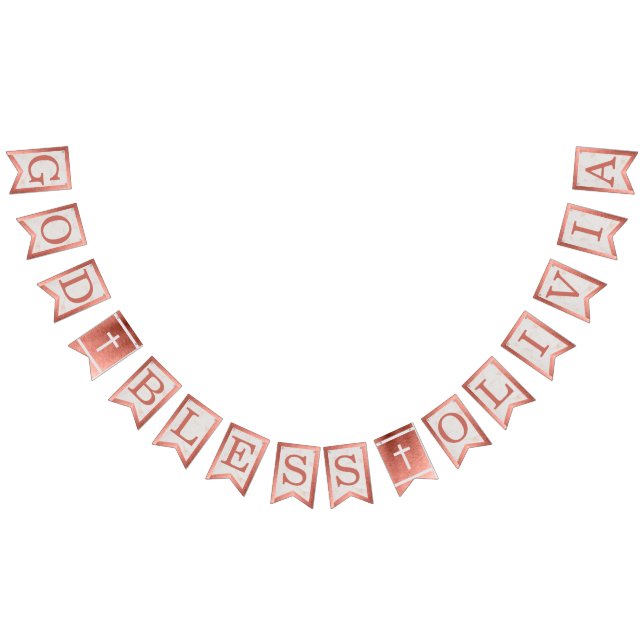 God Bless Name Rose Gold Marble Baptism Communion Bunting Flags (All)