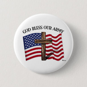 GOD BLESS OUR ARMY with rugged cross & US flag 2 Inch Round Button