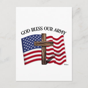 GOD BLESS OUR ARMY with rugged cross & US flag Postcard