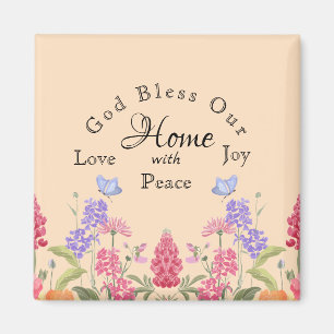 God Bless Our Home Beige Floral Wildflowers Magnet