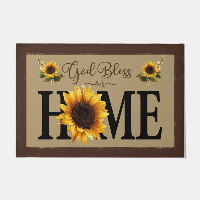 God Bless Our Home, Cute Sunflowers  Doormat (Front)