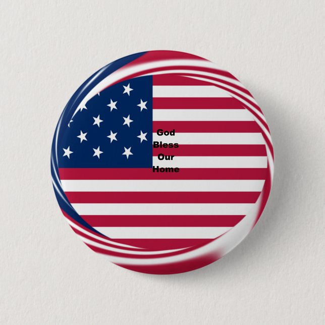 God Bless Our Home: USA Flag Swirl Art 2 Inch Round Button (Front)