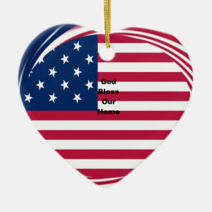 God Bless Our Home: USA Flag Swirl Art Ceramic Ornament
