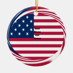 God Bless Our Home: USA Flag Swirl Art Ceramic Ornament