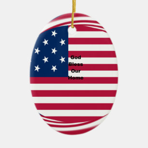 God Bless Our Home: USA Flag Swirl Art Ceramic Ornament