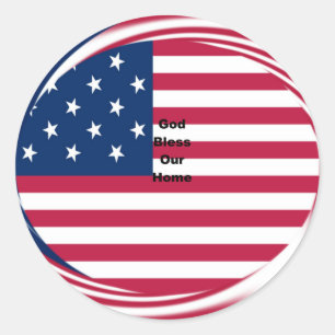 God Bless Our Home: USA Flag Swirl Art Classic Round Sticker