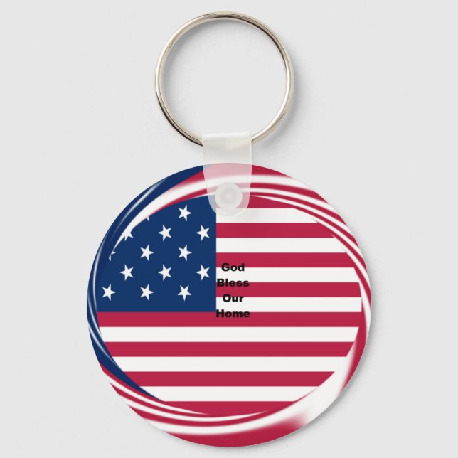 God Bless Our Home: USA Flag Swirl Art Keychain (Front)