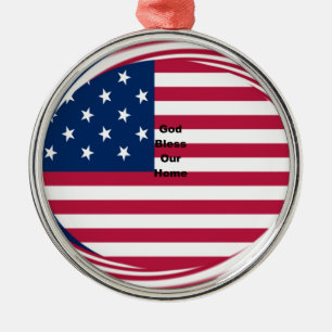 God Bless Our Home: USA Flag Swirl Art Metal Ornament