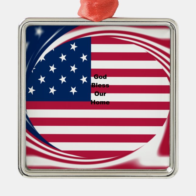 God Bless Our Home: USA Flag Swirl Art Metal Ornament (Front)