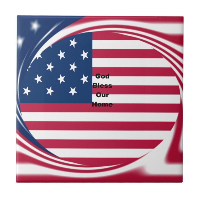 God Bless Our Home: USA Flag Swirl Art Tile (Front)