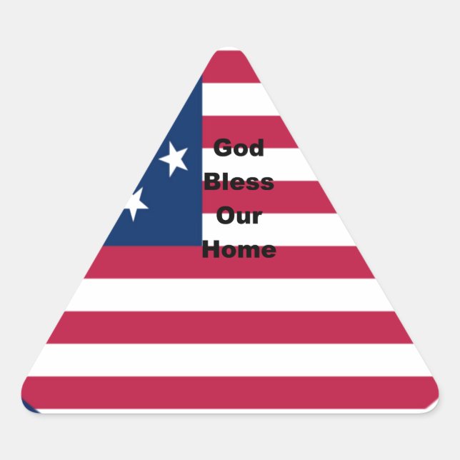 God Bless Our Home: USA Flag Swirl Art Triangle Sticker (Front)