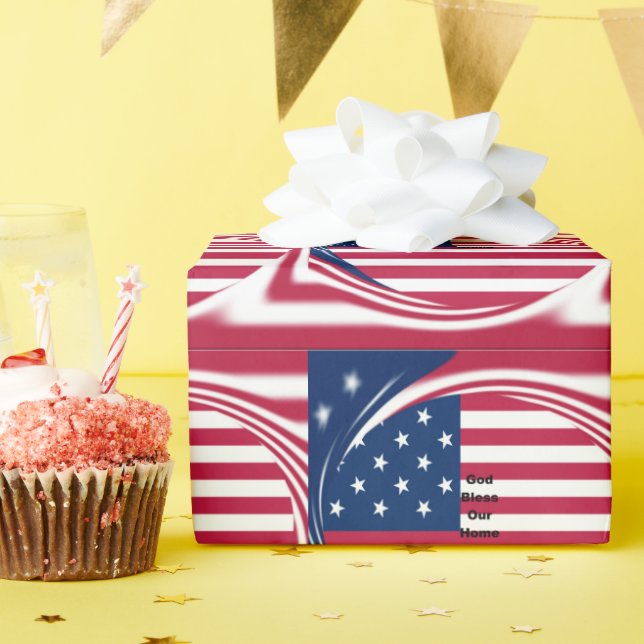 God Bless Our Home: USA Flag Swirl Art Wrapping Paper (Birthday Party)
