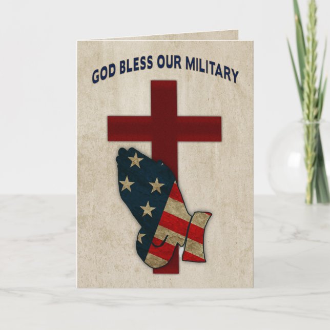 God Bless Our Military, Praying Hands/Flag Card (Front)