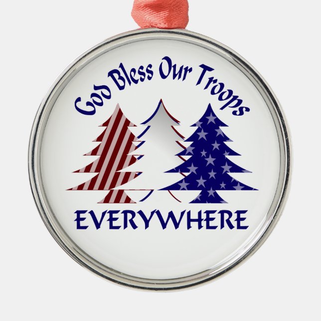 God Bless Our Troops Military Christmas Metal Ornament (Front)