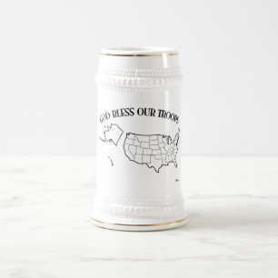 God Bless Our Troops with US outline Beer Stein