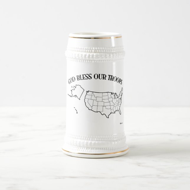 God Bless Our Troops with US outline Beer Stein (Center)