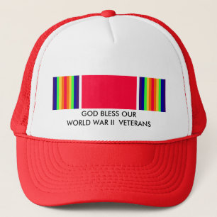 GOD BLESS OUR WORLD WAR II VETERANS TRUCKER HAT