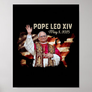 God Bless Pope Leo Xiv America Flag Map Poster