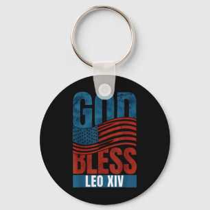 God Bless Pope Leo Xiv Patriotic Usa Flag  Keychain