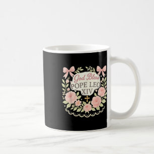 God Bless Pope Leo Xiv Retro Floral Catholics Coffee Mug