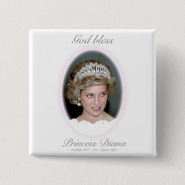 God Bless Princess Diana 2 Inch Square Button (Front)