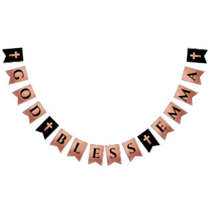 God Bless Rose Gold Black Religious Confirmation Bunting Flags