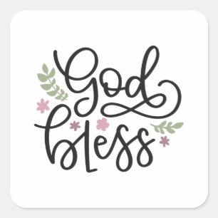 God bless square sticker