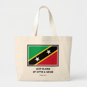 GOD BLESS ST KITTS & NEVIS Flag Patriotic Large Tote Bag