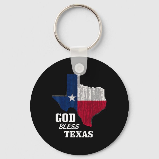 God Bless Texas Flag Texas Independence Day Blue R Keychain (Front)