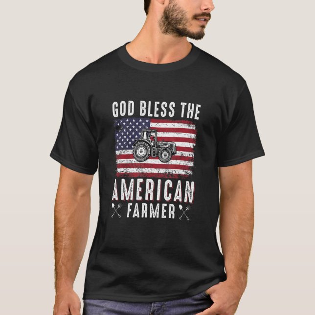 God Bless The American Farmer Tractor Flag T-Shirt (Front)
