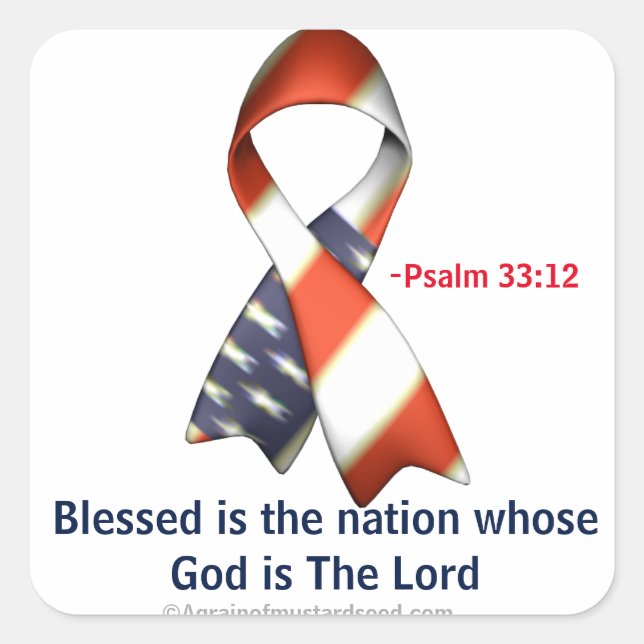 God Bless the USA Ribbon Square Sticker (Front)